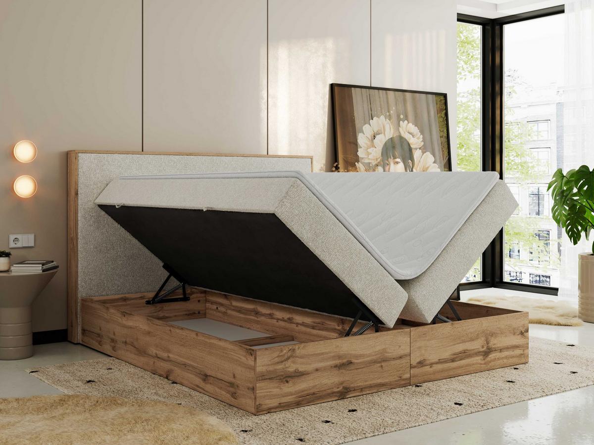 BOXBETT WOOD CLASSIC 160/200 - Creme Strukture - H4 - Creme, Textil (160/200cm) - MKS