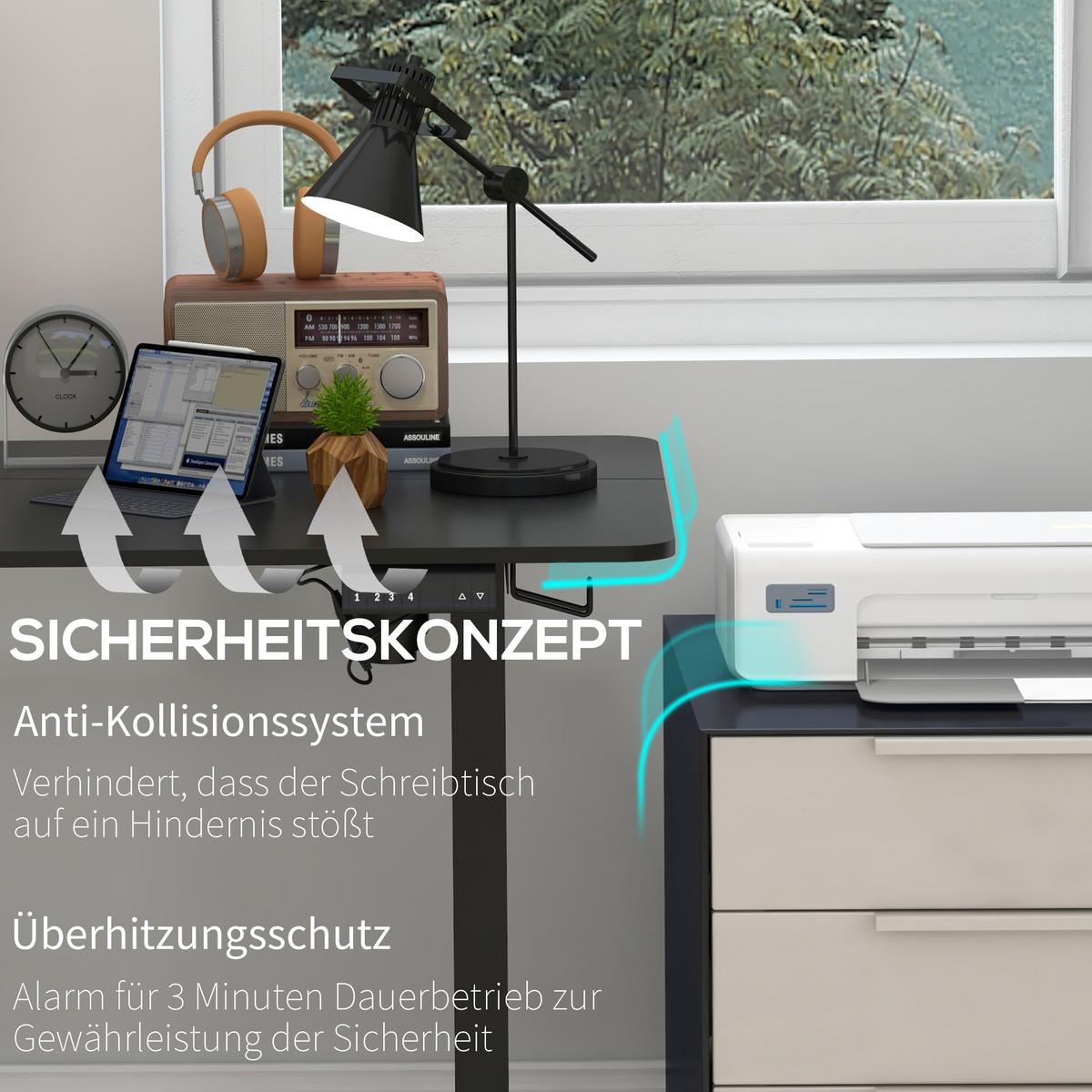 HÖHENVERSTELLBARER Schreibtisch 140 x 70cm Elektrisch Computertisch mit Haken - Schwarz, Kunststoff (140/70/116cm) - Vinsetto