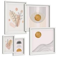 BILDER SET 5er Set - 50x50 cm & 20x30 cm & 40x60 cm Weißer Rahmen - Berge, Wasserfälle, Vögel, Blumen - Weiß, Kunststoff (40/60cm) - TULUP