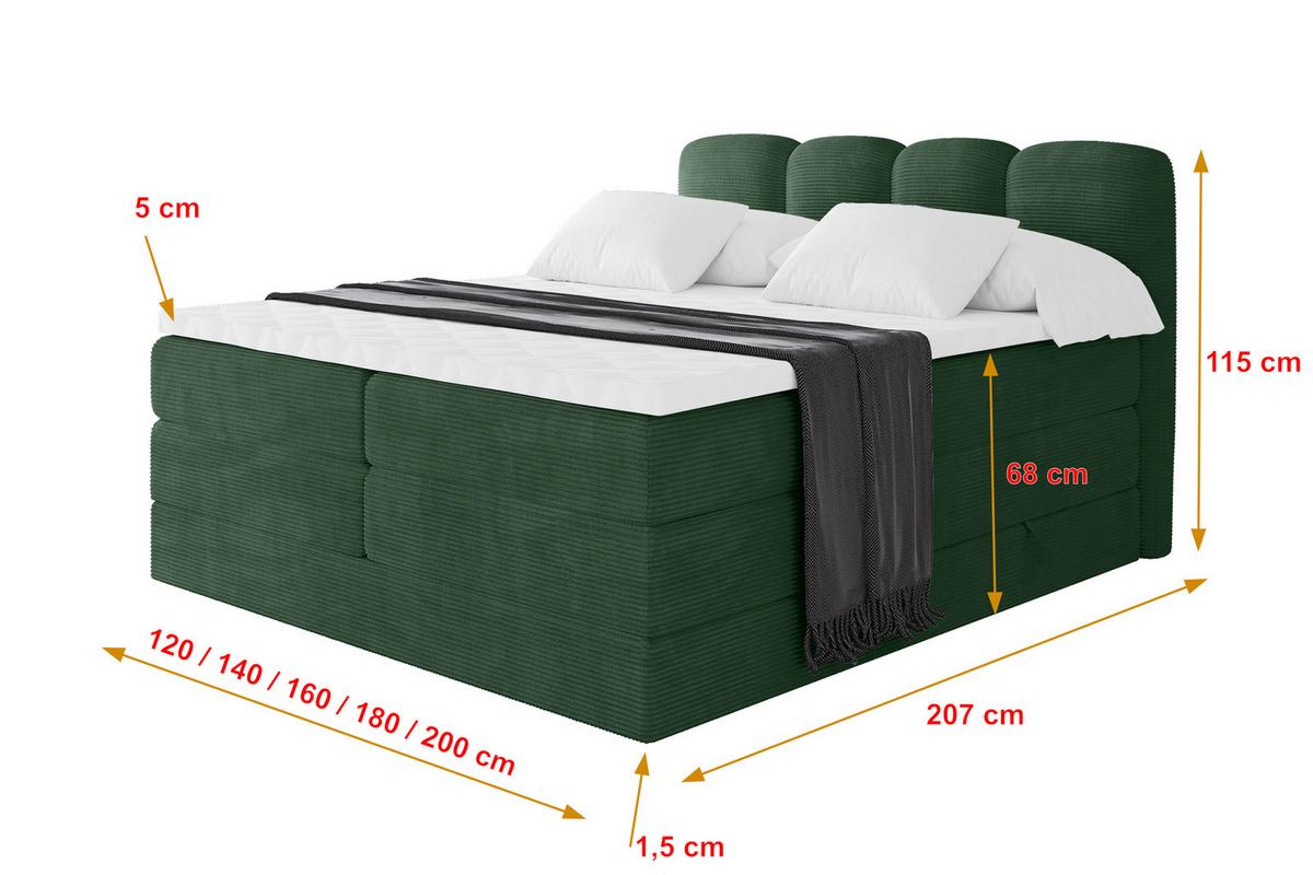 BOXSPRINGBETT mit Matratze H3/H4 - NINA KING - 180x200 cm Grün - Waldgrün, Holzwerkstoff (180/200cm) - ALTDECOR
