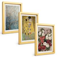 BILDER SET 3er Set - 20x30 cm Goldrahmen - Blumen des Baumes (Gemälde von Klimt) - Goldfarben, Kunststoff (20/30cm) - TULUP