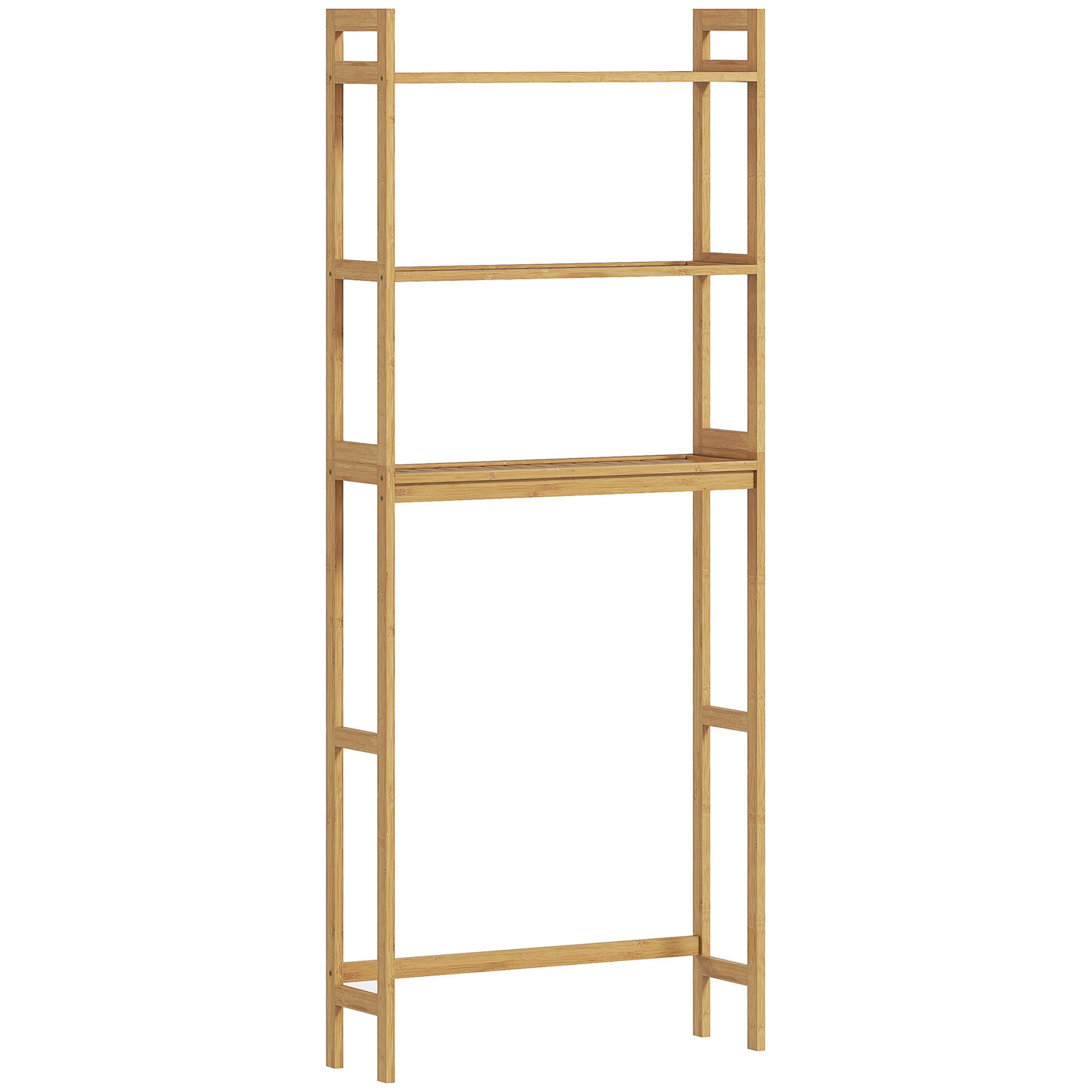 TOILETTENREGAL 3-stöckiges Badregal Standregal mit Kippschutz, Bambus, Natur - Naturfarben, Holz (20/165/68cm) - Kleankin