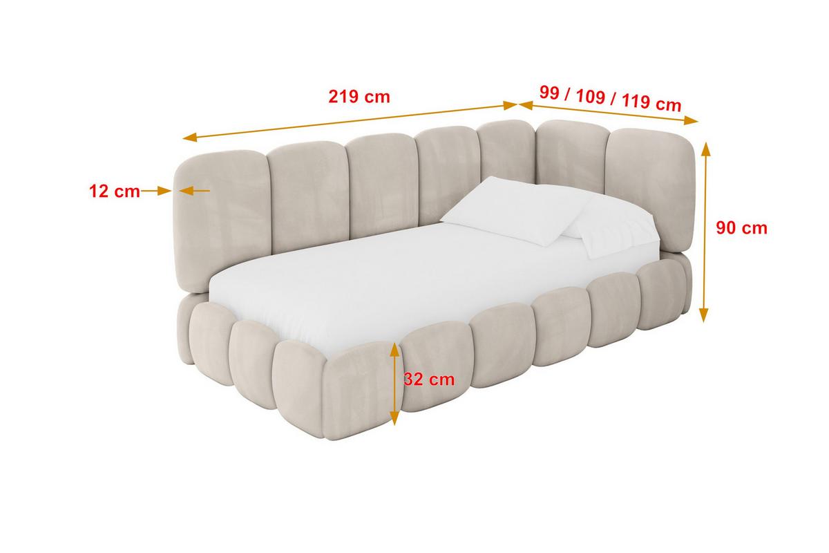 EINZELLBETT Jugendbett mit Bettkasten, Links - AVRY 80x200 Beige - Ecru/Beige, Holzwerkstoff/Textil (80/200cm) - ALTDECOR