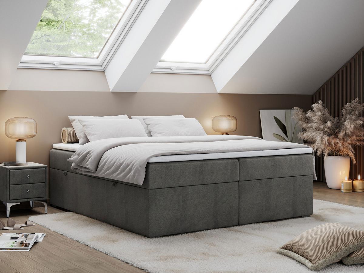 BOXBETT BESS 200/200 Dunkelgrau Velvet - H3 - Dunkelgrau, Holz/Textil (200/200cm) - MKS