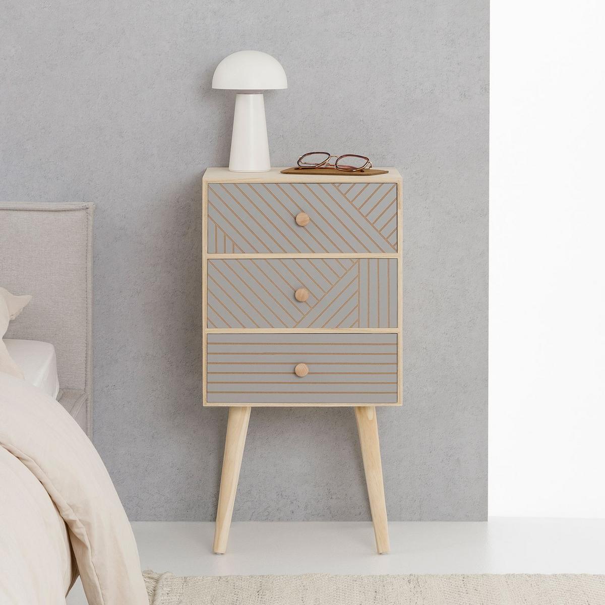 NACHTTISCH PELO grau, natur - Grau, Holz (35/67/29cm) - IDIMEX