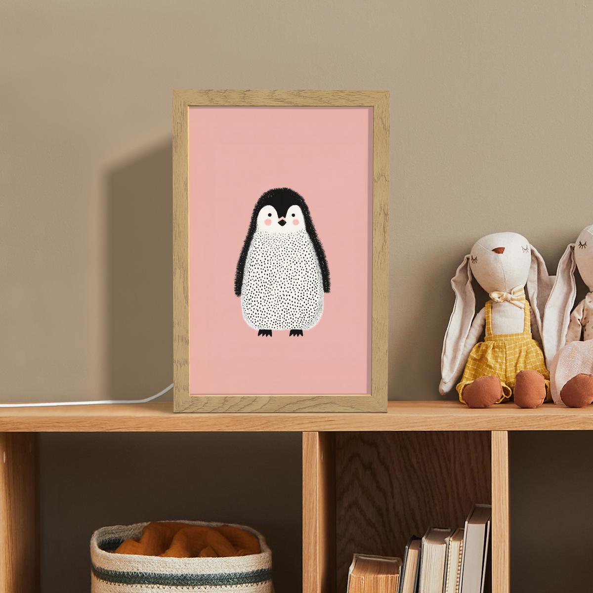NACHTTISCHLAMPE Pinguin - Punkte - Minimalistisch - Rosa 20x30 cm - Rosa, Holzwerkstoff (8/20/30cm) - OnlyWow