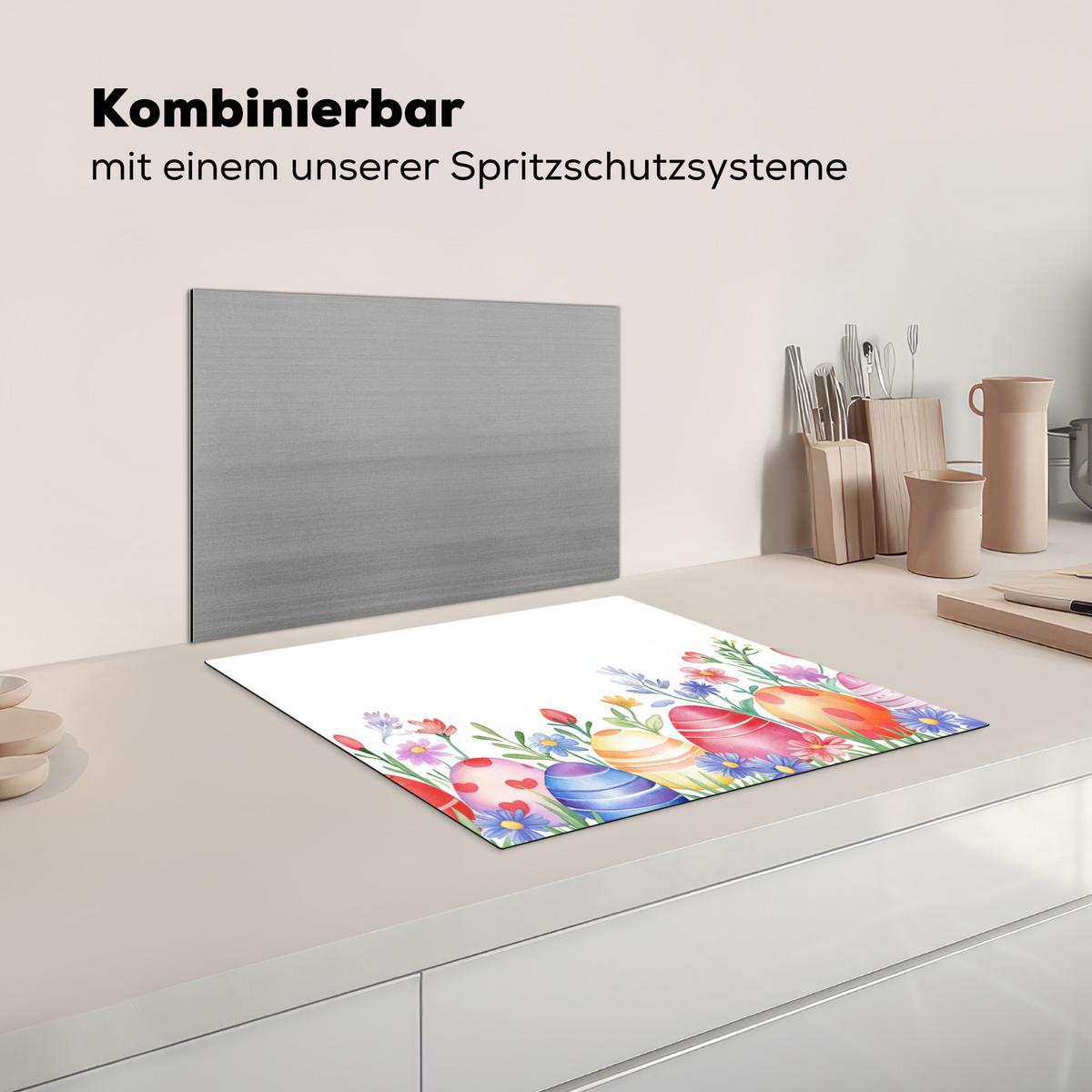 HERDABDECKPLATTE Blumengarten - Bunt - Eier Abdeckung Ceranfeld 59x51 cm - Weiß, Kunststoff (59/51/0.2cm) - MuchoWow