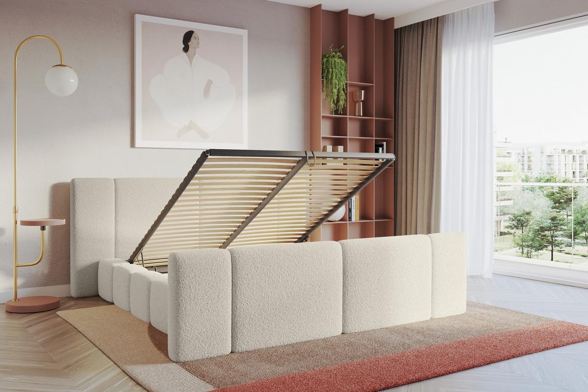 POLSTERBETT mit Bettkasten, Fußteil und Lattenrost, Bett mit Matratze H3/H4 - NILO-Z 140x200 Beige - Champagner, Holzwerkstoff/Textil (140/200cm) - ALTDECOR