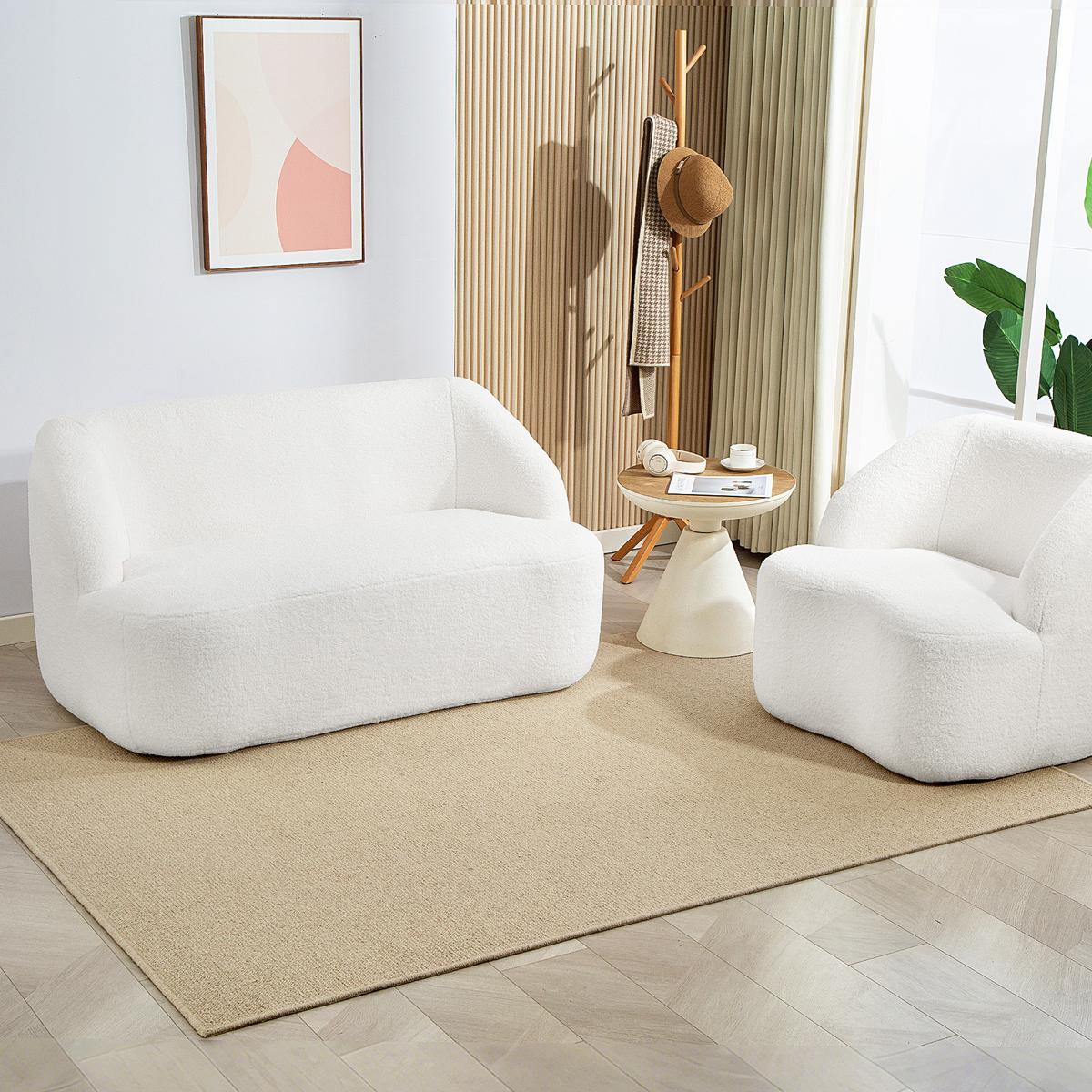 SOFA 2-Sitzer 142 cm Couch Polstersofa mit Armlehne, geschwungenem Design Creme - Weiß, Kunststoff (85/73.5/142cm) - HOMCOM