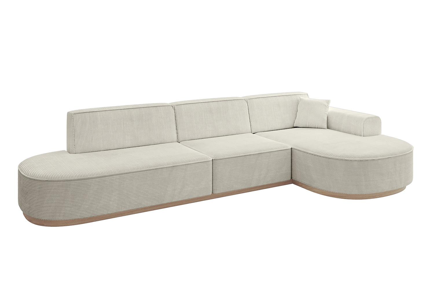 ECKSOFA Ottomane Rechts MARI-L2-v1 - 328x171x83 cm Creme Cord - Hellgrau/Creme, Holzwerkstoff/Textil (171/328cm) - ALTDECOR