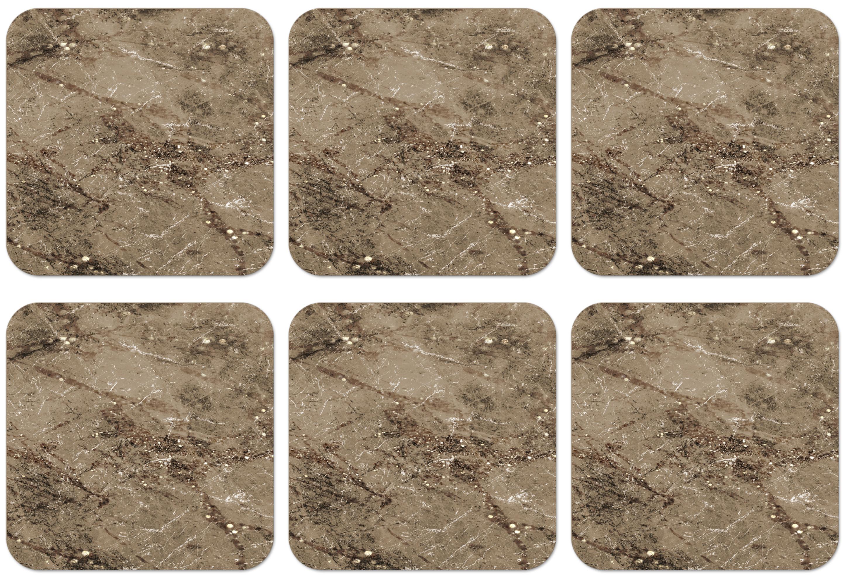 GLASUNTERSETZER 6er-Set Marmor - Braun - Glitter Telleruntersetzer 10x10 cm - Braun, Naturmaterialien (10/0.2cm) - MuchoWow