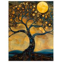 POSTER Baum - Mond - Blumen - Gold - Kunst Deko Wohnzimmer 60x80 cm - Orange, Papier (60/80/0.1cm) - MuchoWow