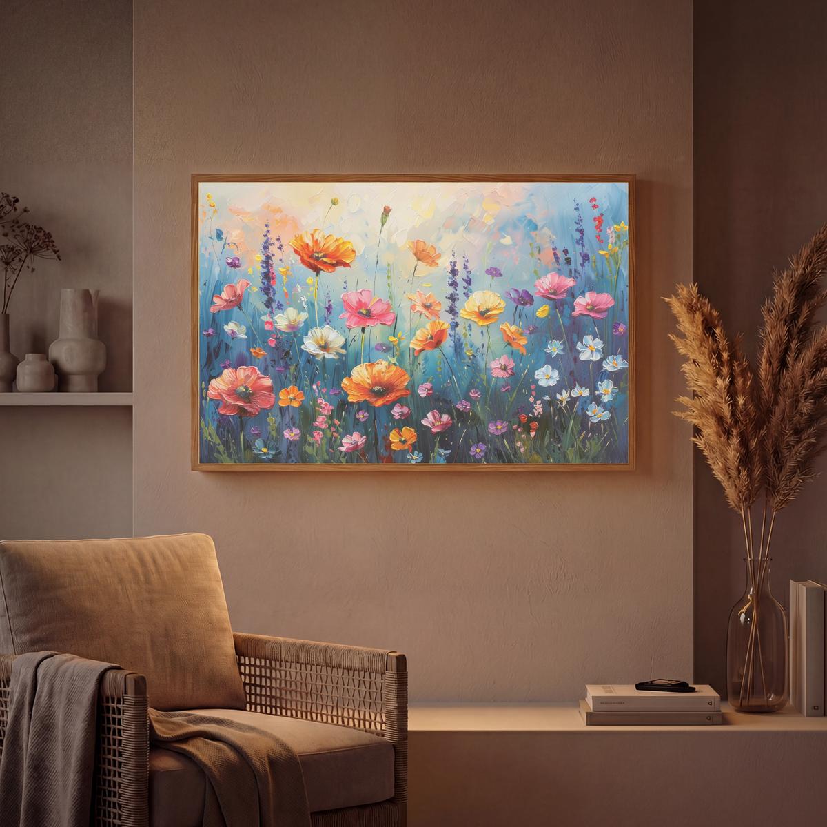 WANDLEUCHTE MIT AKKU Blumen - Natur - Aquarell - Kunst 100x70 cm - Multicolor, Holzwerkstoff (100/70/8cm) - OnlyWow