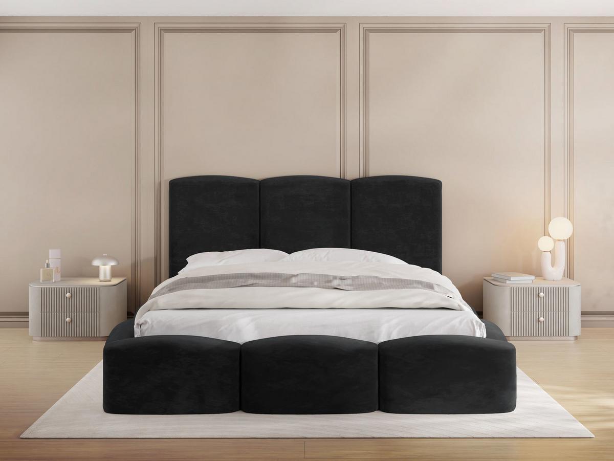 POLSTERBETT Harmony mit Bettkasten, Schwarz Samt Velours 180x200 cm - Schwarz Hochglanz/Birkefarben, Holzwerkstoff/Kunststoff (180/200cm) - WFL GROUP