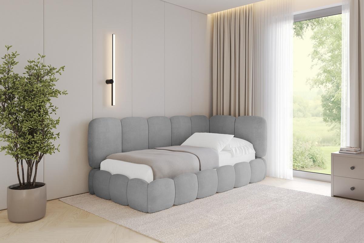 EINZELLBETT Jugendbett mit Bettkasten, Links - AVRY 80x200 Grau - Hellgrau/Grau, Holzwerkstoff/Textil (80/200cm) - ALTDECOR