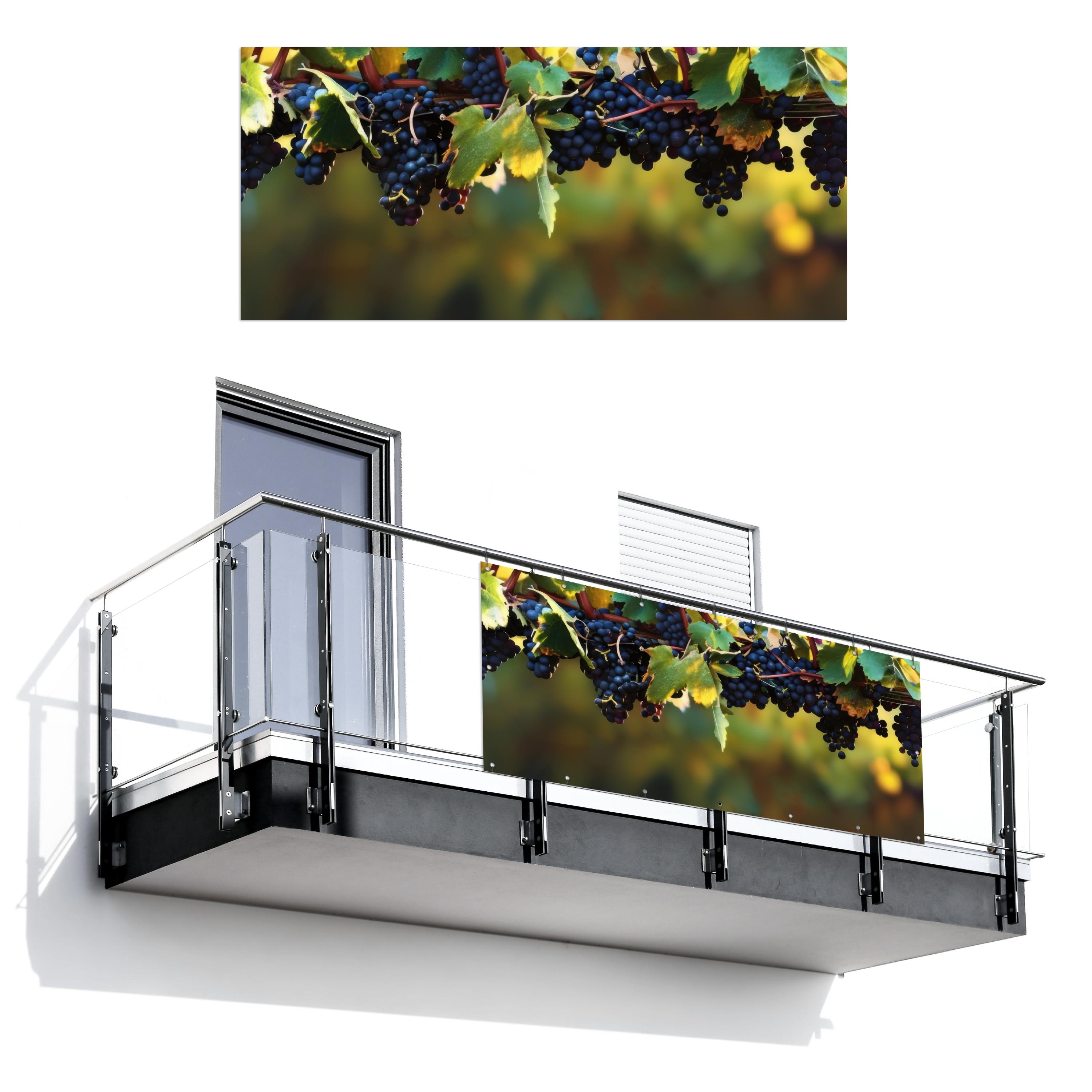 BALKON-SICHTSCHUTZ Trauben - Wein - Natur - Grün Witterungsbeständig 200x90 cm - Weinrot, Kunststoff (200/90cm) - MuchoWow