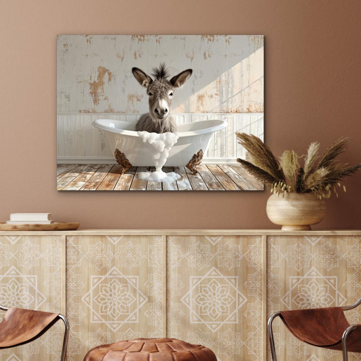 METALLBILD Esel - Tiere - Badewanne - Schaumstoff 80x60 cm - Weiß, Metall (80/60cm) - MuchoWow