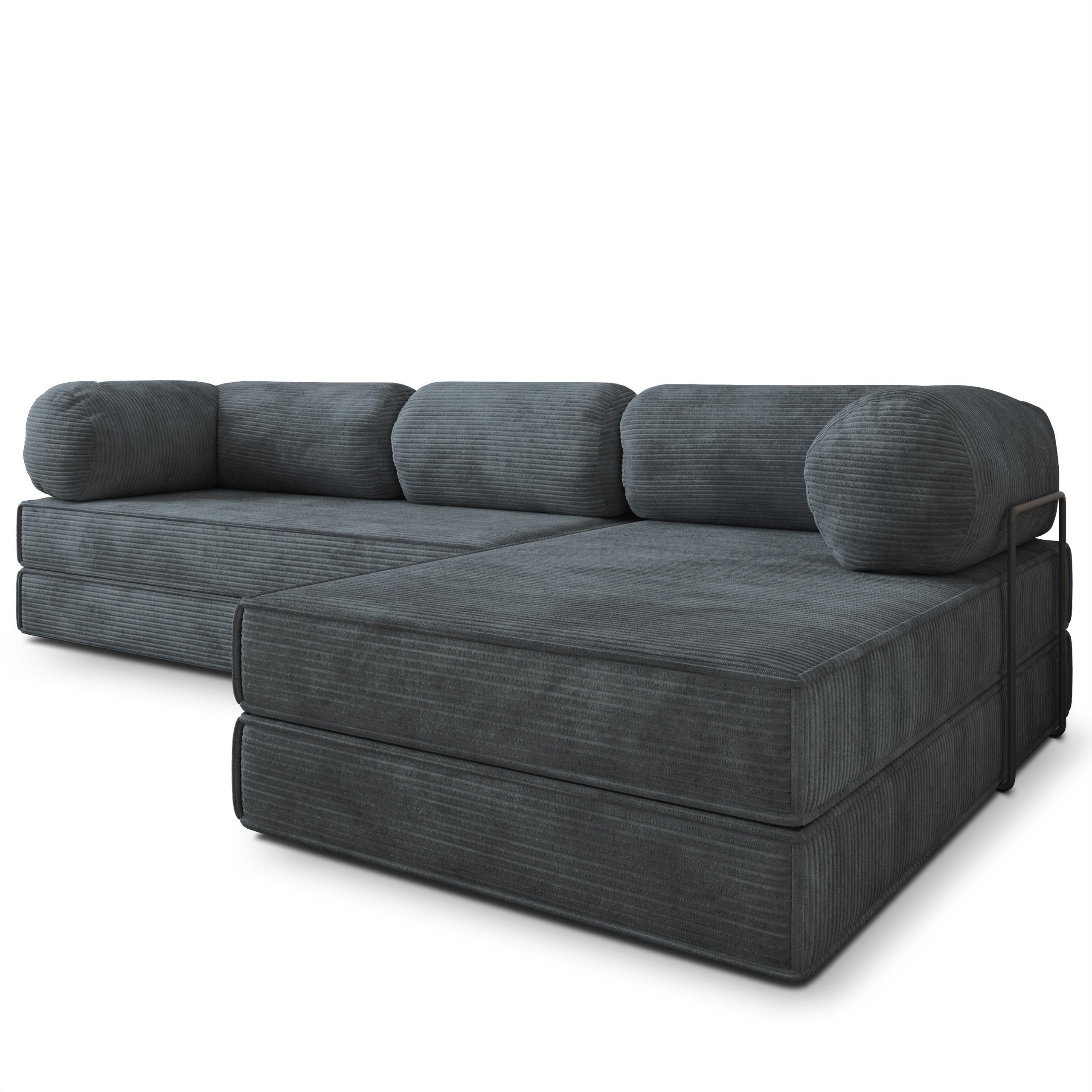 ECKSOFA ETERA modulares Boneless Sofa mit Schlaffunktion Grau Kordstoff - Dunkelgrau, Textil (270/160cm) - MASSENO