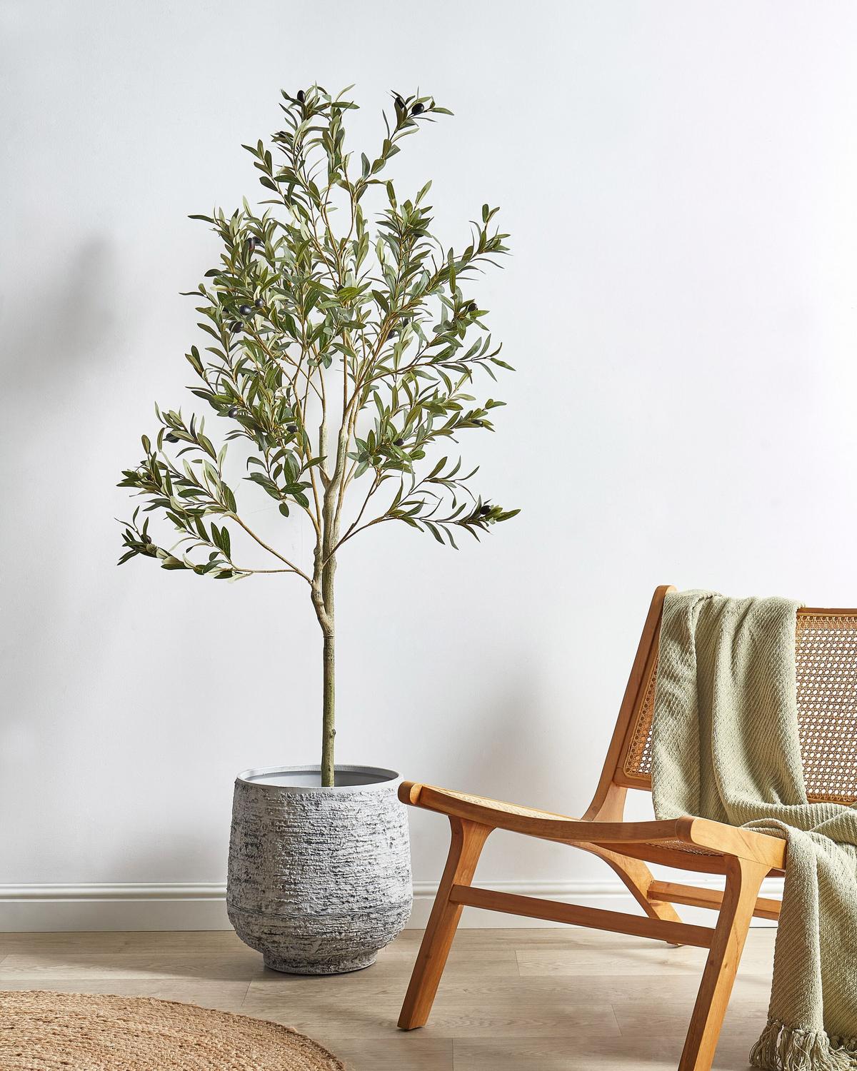 KUNSTPFLANZE im Blumentopf 153 cm Grün/Schwarz Olive Tree - Schwarz/Grün, Kunststoff (153cm) - Beliani