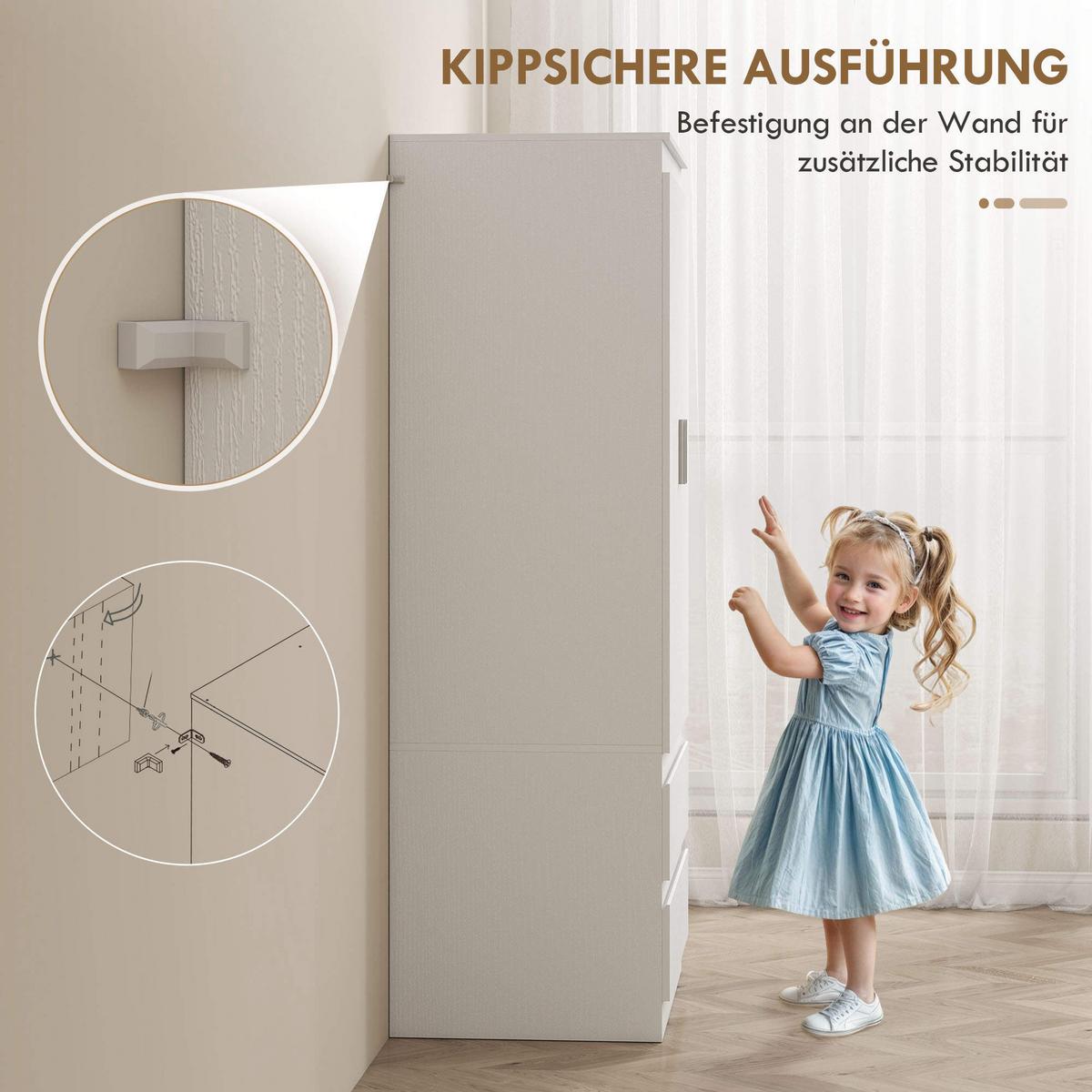 KLEIDERSCHRANK Spanplatte MDF Weiß - Weiß, Holzwerkstoff (55/177.5/80cm) - HOMCOM