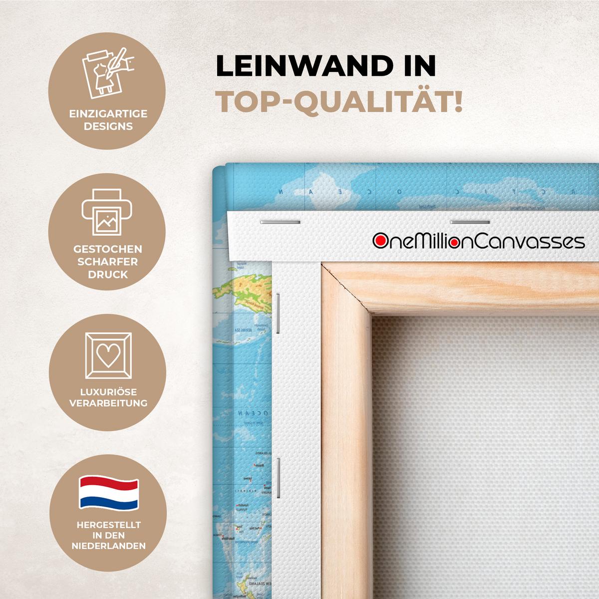 LEINWANDBILD Weltkarte - Statistisch - Blau - Erde - Bildung Deko Schlafzimmer 30x20 cm - Blau, Textil (30/20cm) - MuchoWow