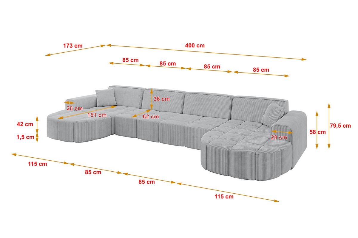 WOHNLANDSCHAFT LIVO-U2 - 400x173x79,5 cm Grau - Grau, Holzwerkstoff/Textil (400/79/173cm) - ALTDECOR