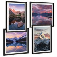 BILDER SET 4er Set - 50x50 cm & 40x60 cm Schwarzer Rahmen - Berglandschaften im Hintergrund - Schwarz, Kunststoff (50/50cm) - TULUP