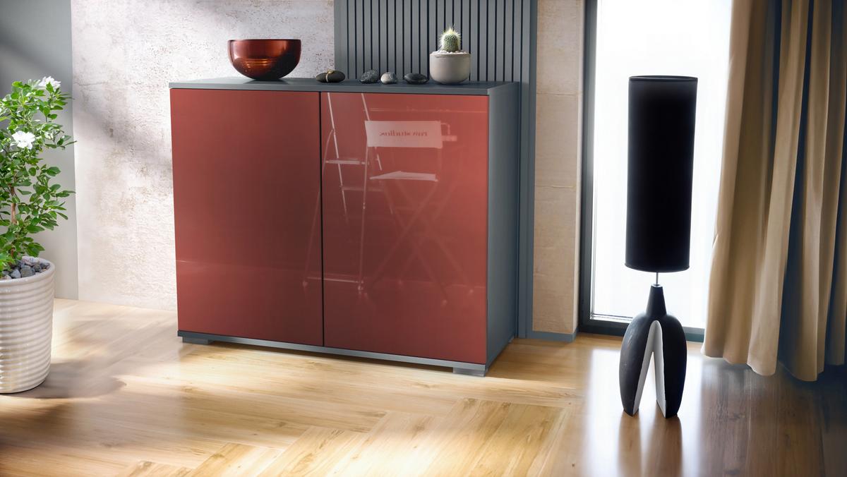 KOMMODE Skadu Bordeaux Hochglanz - Bordeaux, Holzwerkstoff (92.5/75.5/35cm) - Vladon