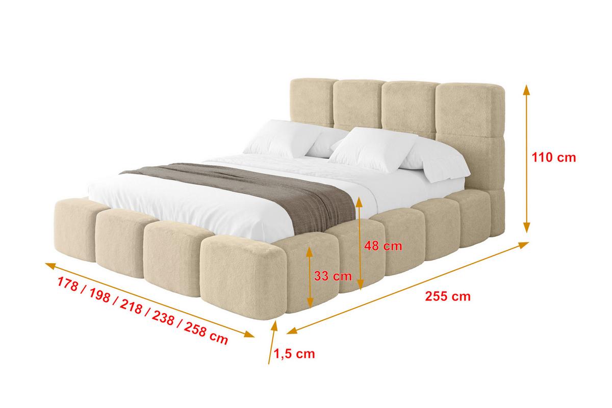 POLSTERBETT mit Bettkasten und Lattenrost, Bett mit Kopfteil, Boxbett ohne Matratze, Doppelbett mit Stauraum - NATA 200x200 Creme - Creme, Holzwerkstoff/Textil (200/200cm) - ALTDECOR