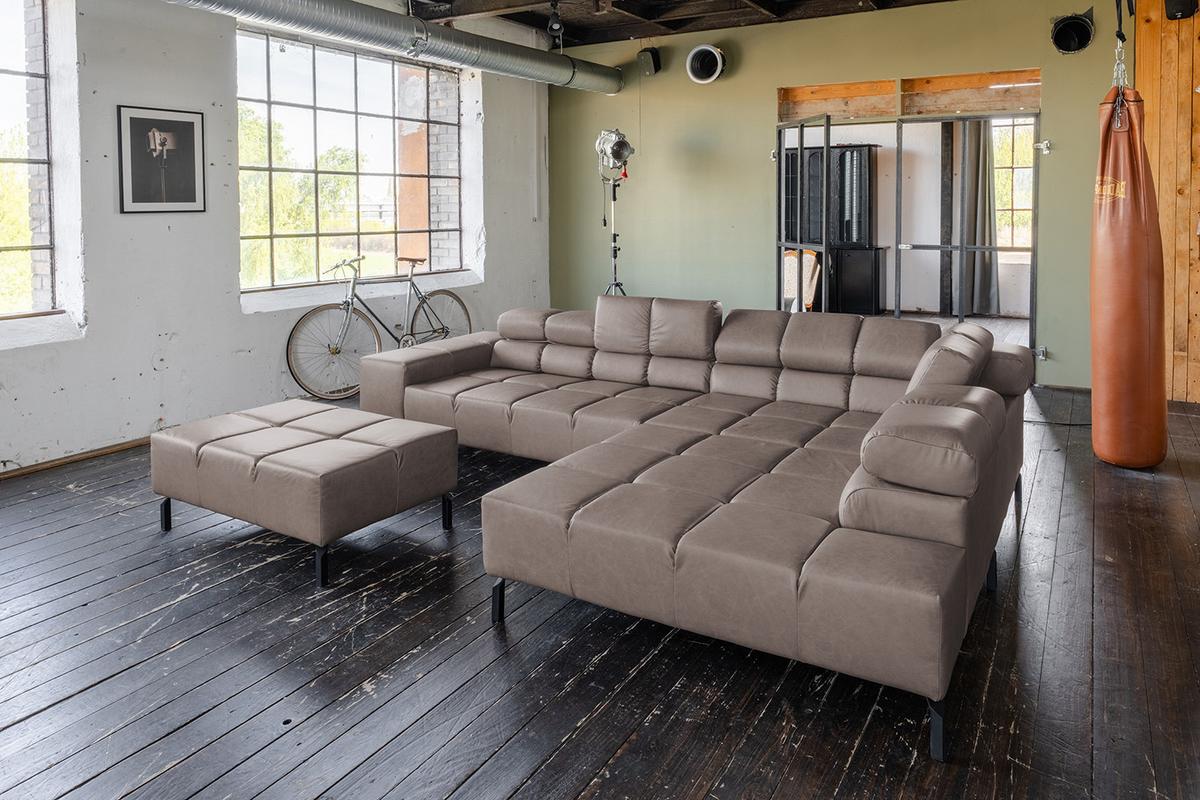 ECKSOFA NELSON Dunkelbraun Leder Relaxfunktion - Dunkelbraun/Schwarz, Leder/Metall (321/216cm) - KAWOLA