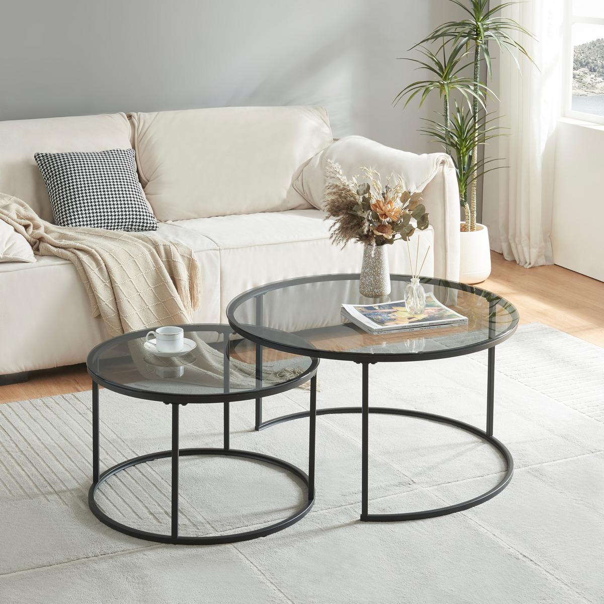 COUCHTISCH-SET 2 TLG. Kokkola - Schwarz, Metall (80/80/45cm) - [en.casa]
