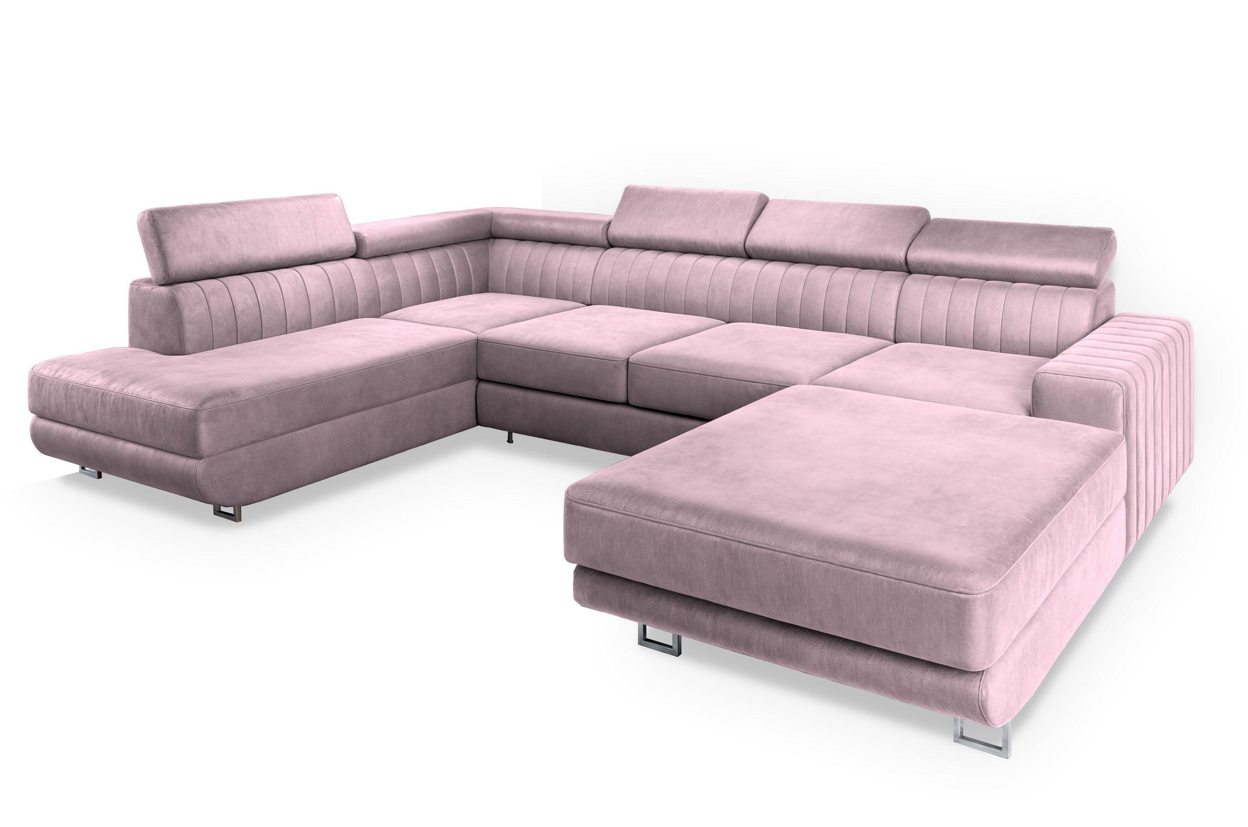 WOHNLANDSCHAFT SIENA L-S Lila Velours-Stoff mit Schlaffunktion - Lila/Silberfarben, Holz/Textil (335/89/190cm) - MASSENO