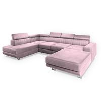 WOHNLANDSCHAFT SIENA L-S Lila Velours-Stoff mit Schlaffunktion - Lila/Silberfarben, Holz/Textil (335/89/190cm) - MASSENO