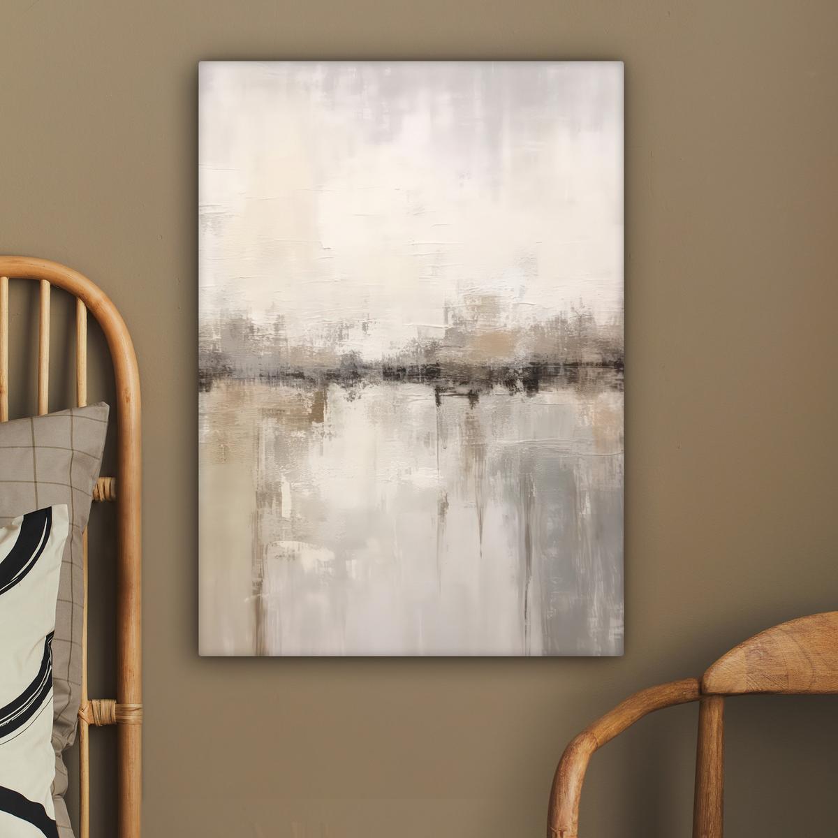 LEINWANDBILD Moderne Kunst - Abstrakt - Beige Wandbild Wohnzimmer 60x80 cm - Beige, Textil (60/80cm) - MuchoWow