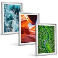 BILDER SET 3er Set - 40x60 cm Silberner Rahmen - Wasserbewegung Canyon grüner Wald - Silberfarben, Kunststoff (40/60cm) - TULUP