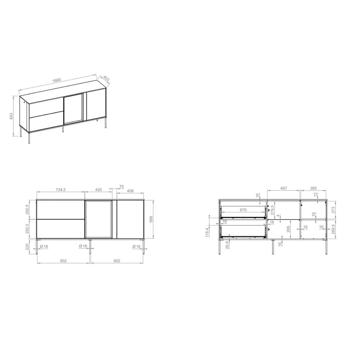 SIDEBOARD Bellezo mit beleuchteter Glasvitrine Creme 196 cm - Creme/Schwarz, Holzwerkstoff/Metall (166/85/41cm) - Selsey