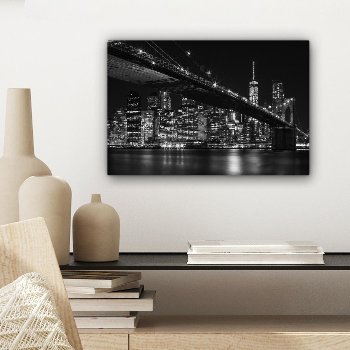 LEINWANDBILD New York - Brooklyn - Brücke Deko Schlafzimmer 30x20 cm - Schwarz, Textil (30/20cm) - MuchoWow