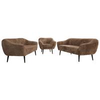 SITZGARNITUR PIRS 3+3+1 - Braun Cord - Schwarze Beine - Schwarz/Braun, Holzwerkstoff/Textil (180/75/74cm) - MKS