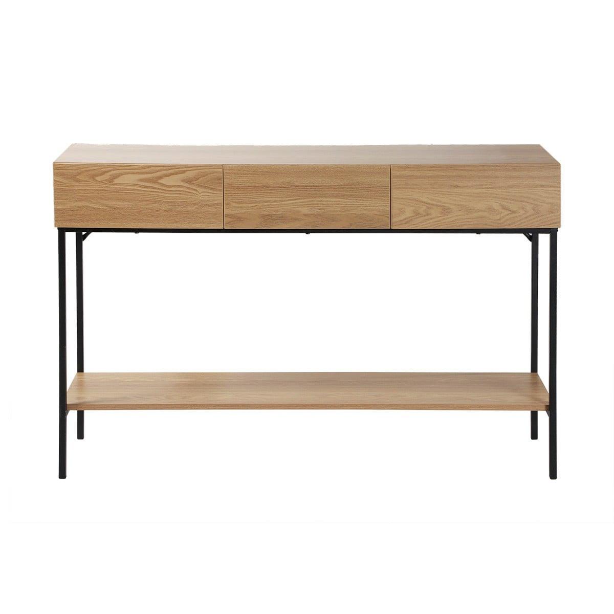 KONSOLE mit 3 Schubladen und 1 unterer Ablage, Holzdekor und schwarzes Metall 35/120/80,5 cm - Eschefarben, Holzwerkstoff (39.5/35/80.5cm) - Calicosy