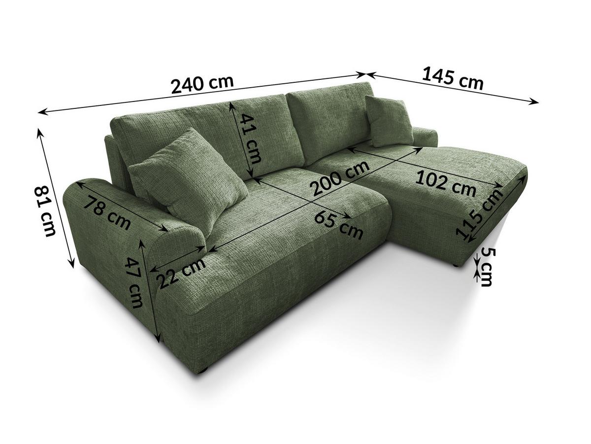 ECKSOFA Melvano mit Schlaffunktion und Bettkasten im Japandi-Stil aus weichem Grün Chenille-Stoff - Schwarz/Grün, Holz/Kunststoff (240/145cm) - S-Style