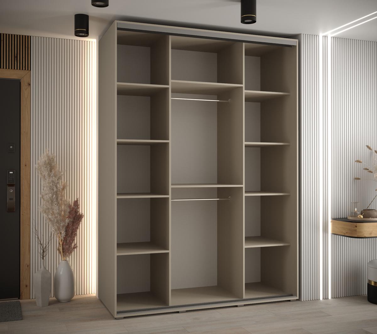 SCHWEBETÜRENSCHRANK 235,2/160/60 3-türig - Kaschmir/Schwarz, Holz/Metall (160/235.2/60cm) - MÖBEL KRYSPOL