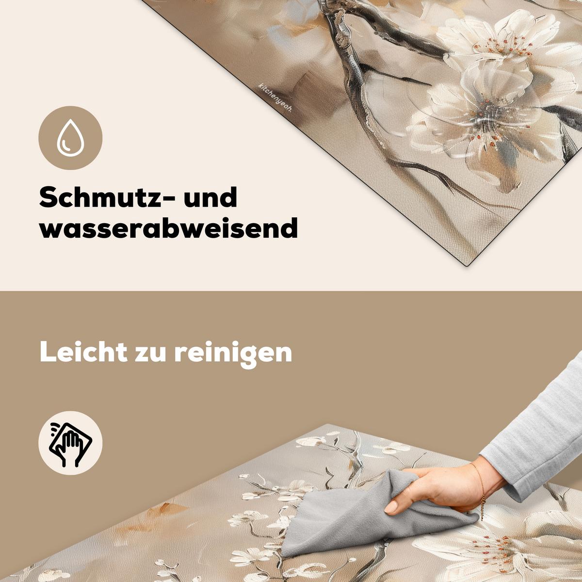 HERDABDECKPLATTE Blumen - Abstrakt - Gemalt - Beige Induktionsmatte 78x78 cm - Kaschmir, Kunststoff (78/78/0.2cm) - MuchoWow