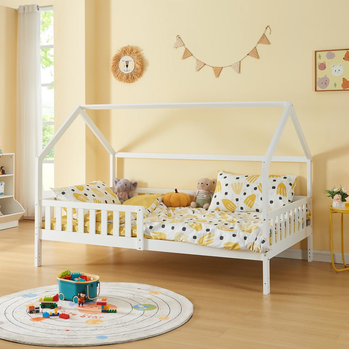 HAUSBETT Ydre - Weiß, Holz (120/200cm) - [en.casa]