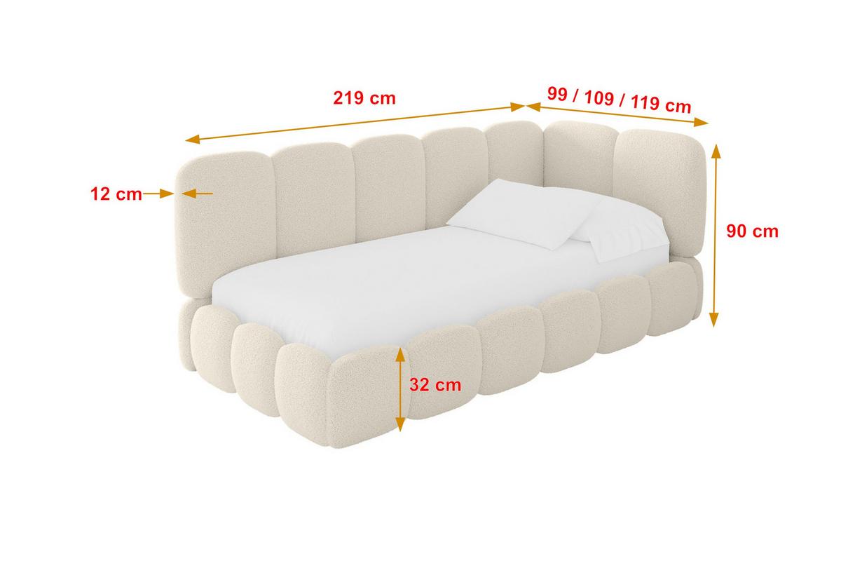 EINZELLBETT Jugendbett mit Bettkasten, Links - AVRY 80x200 Beige - Champagner/Beige, Holzwerkstoff/Textil (80/200cm) - ALTDECOR