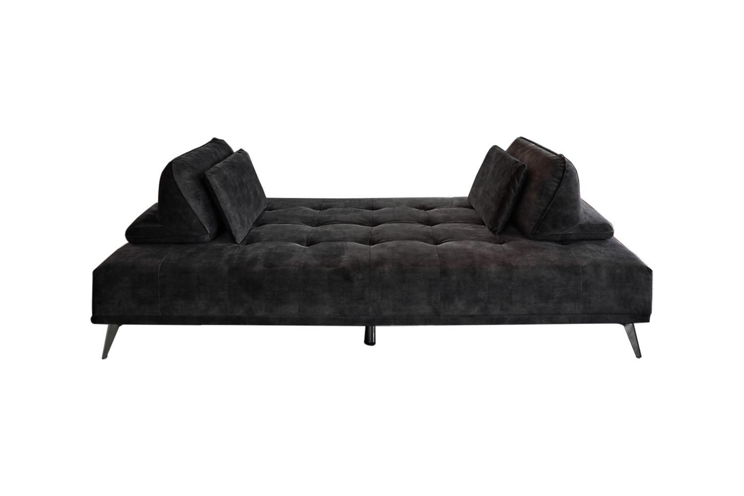 SOFA WIOLO Anthrazit Velvet - Anthrazit/Silberfarben, Textil/Metall (240/80/110cm) - KAWOLA