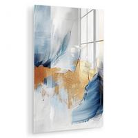 ACRYLGLASBILD Gold - Blau - Aquarell - Kunst - Modern 80x120 cm - Hellblau, Glas (80/120cm) - MuchoWow