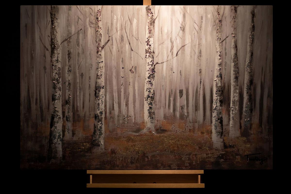 ACRYLBILD HANDGEMALT 90/60 cm - Weiß/Braun, Holz/Textil (90/60cm) - KUNSTLOFT