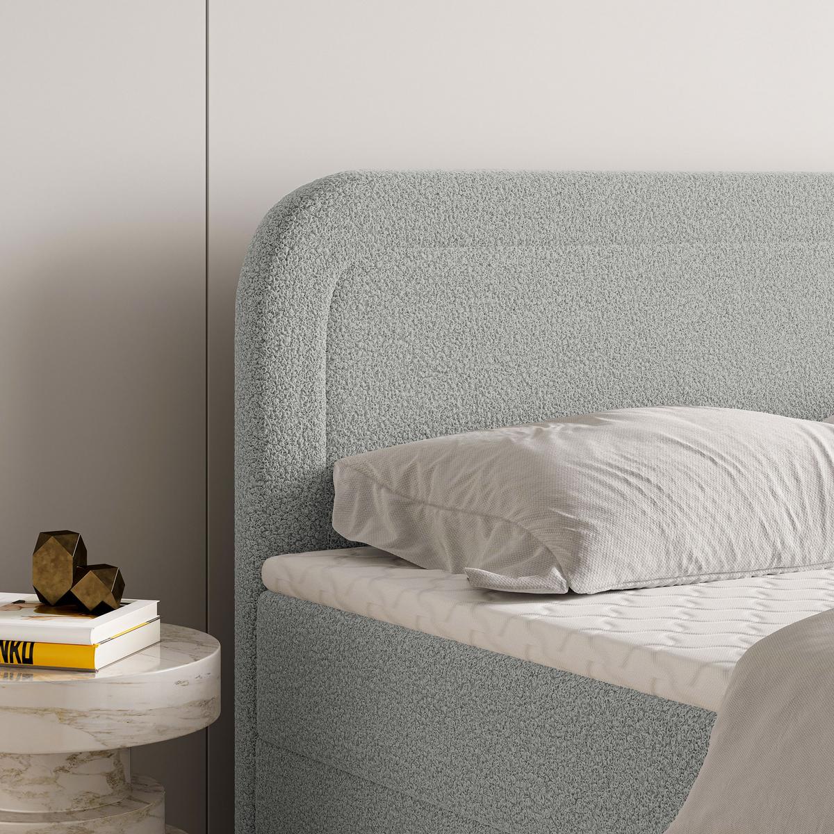BOXBETT ARMEL 140x200 cm mit Matratze und Topper - Hellgrau - Hellgrau, Holz (140/200cm) - MASSENO