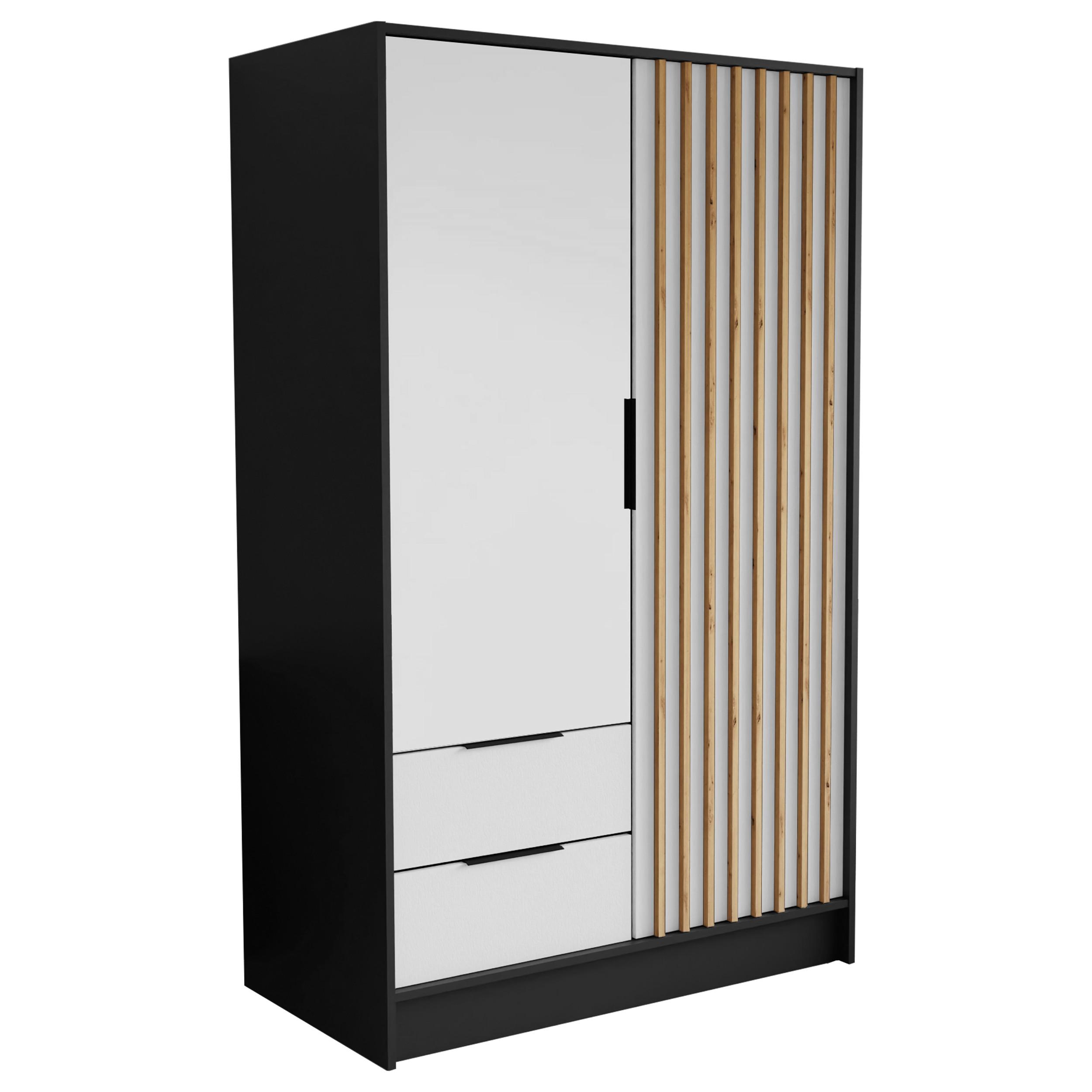 DREHTÜRENSCHRANK PELOR 102/200/51 cm Modern Kleiderschrank 2-türig Schwarz - Schwarz/Weiß, Holzwerkstoff (102/200/51cm) - MASSENO