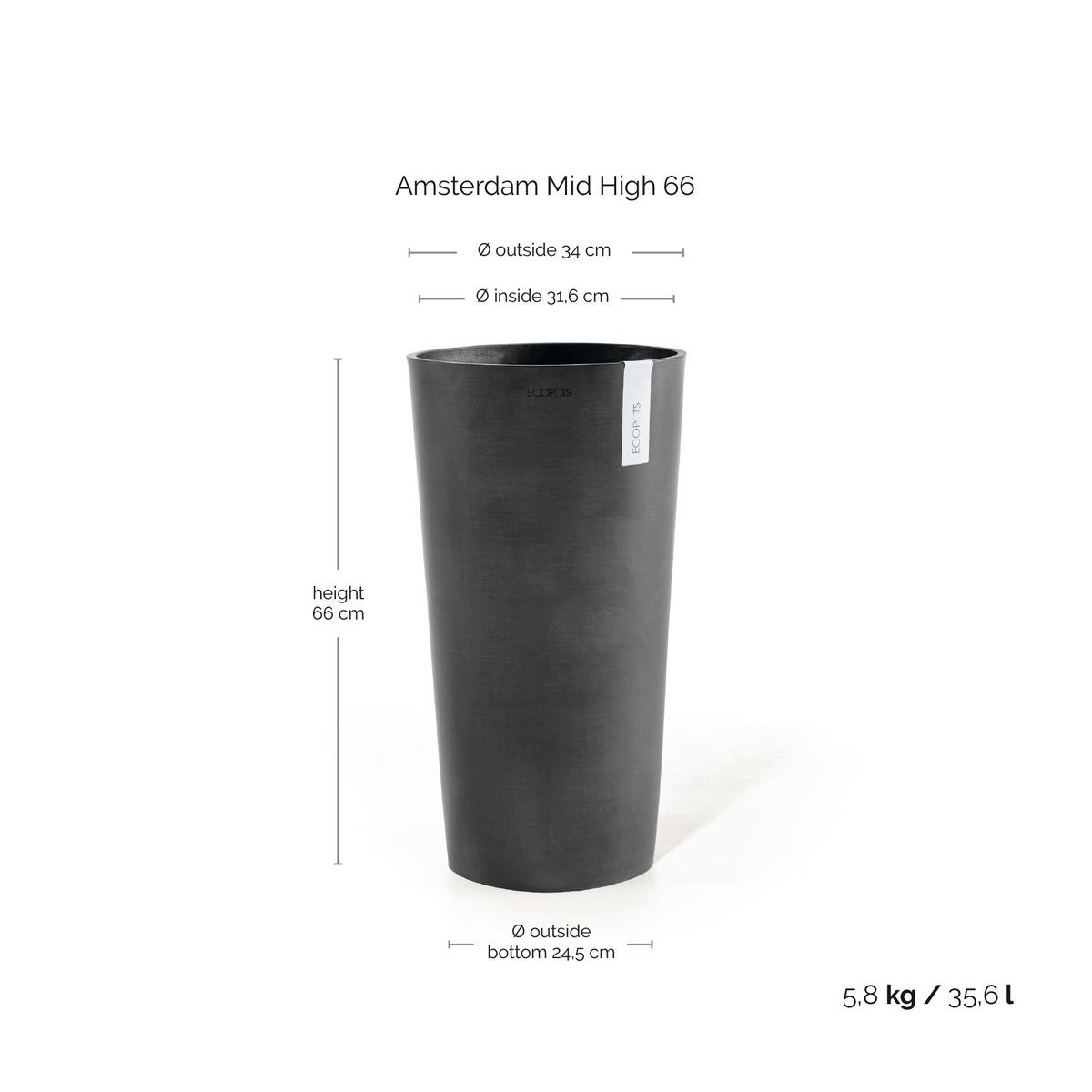BLUMENTOPF Amsterdam Mid High 34/66 cm Dunkelgrau - Dunkelgrau, Kunststoff (34/66cm) - Ecopots